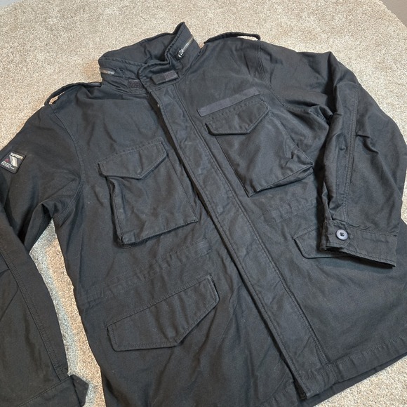 Superdry Jacket Mens 2XL Black Utility MilitaryHooded Rookie Chore Cargo Field